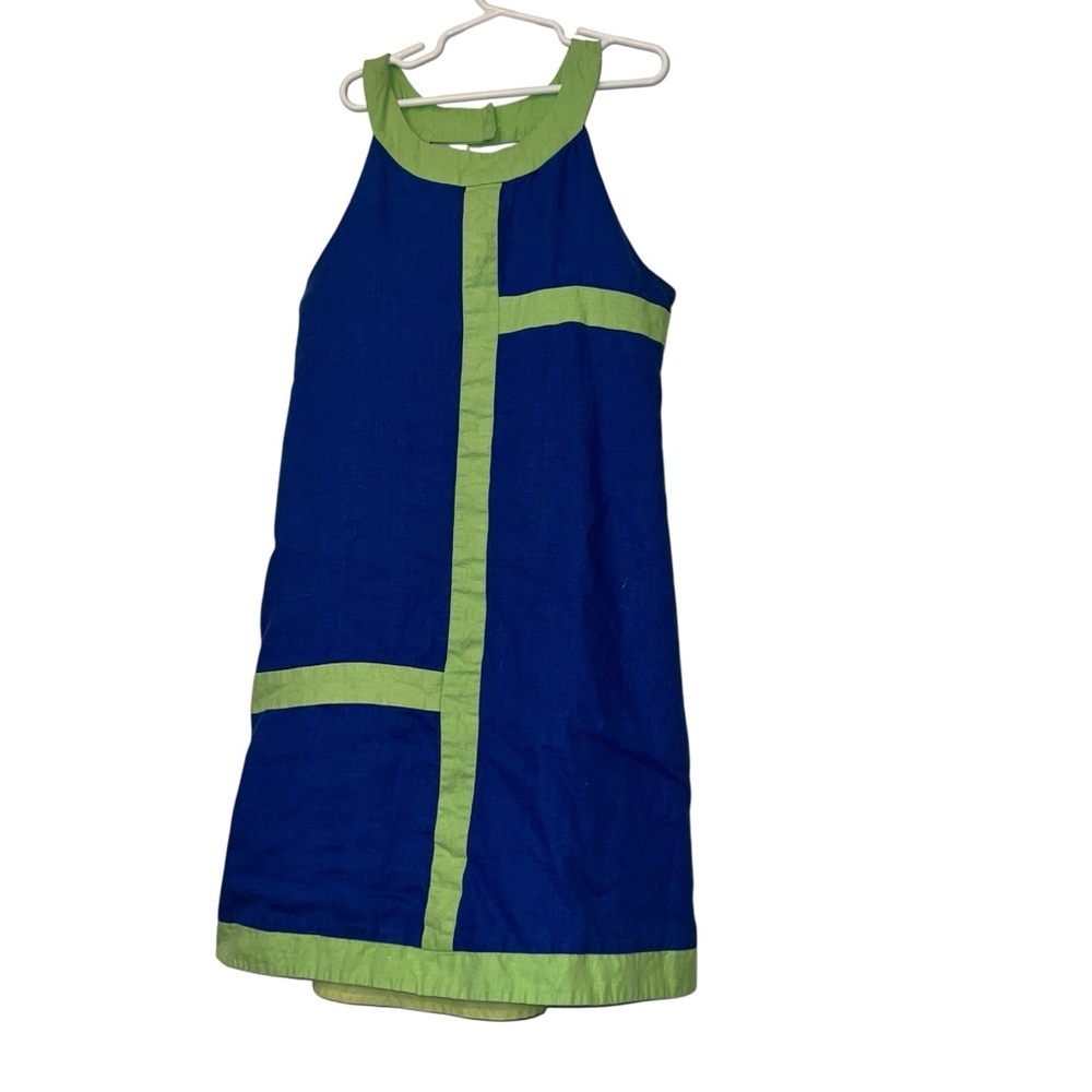 Florence Eiseman Blue and Green shift linen Dress Sz 14
